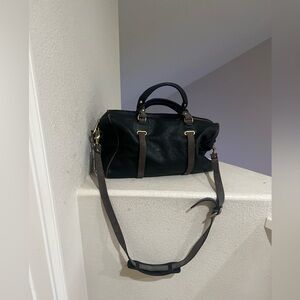 Dimoni‎ women black leather satchel crossbody bag work bag travel hand luggage